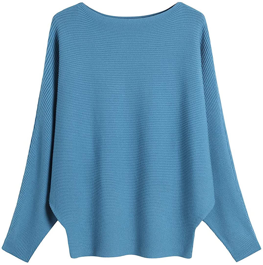 GABERLY Boat Neck Batwing Sleeves Dolman Knitted Sweaters and Pullovers ...