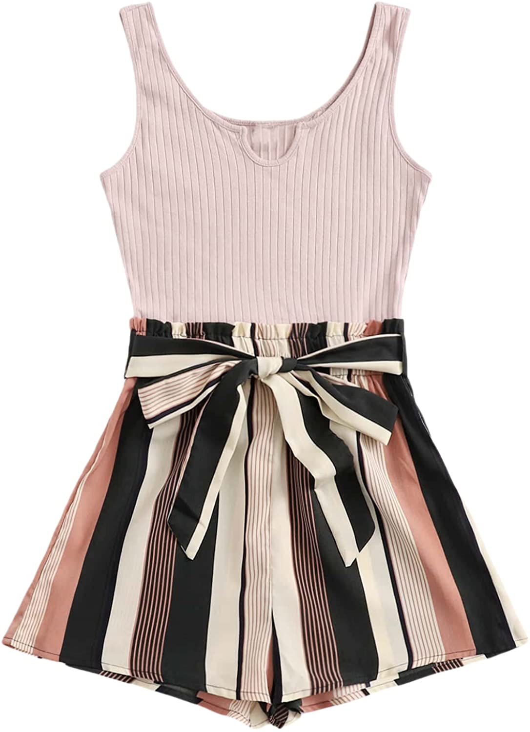 SOLY HUX Women#039;s Summer Sleeveless Striped Belted Tank Romper Short  Jumpsuit eBay