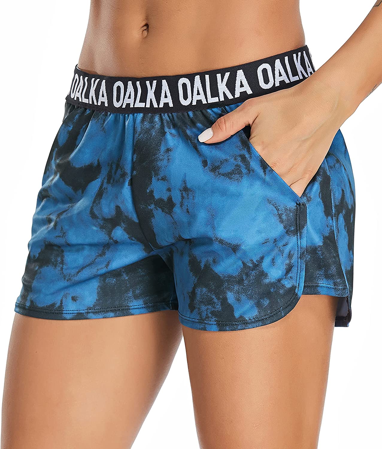 Oalka Women's Running Shorts Workout Athletic Fitness Side Pockets