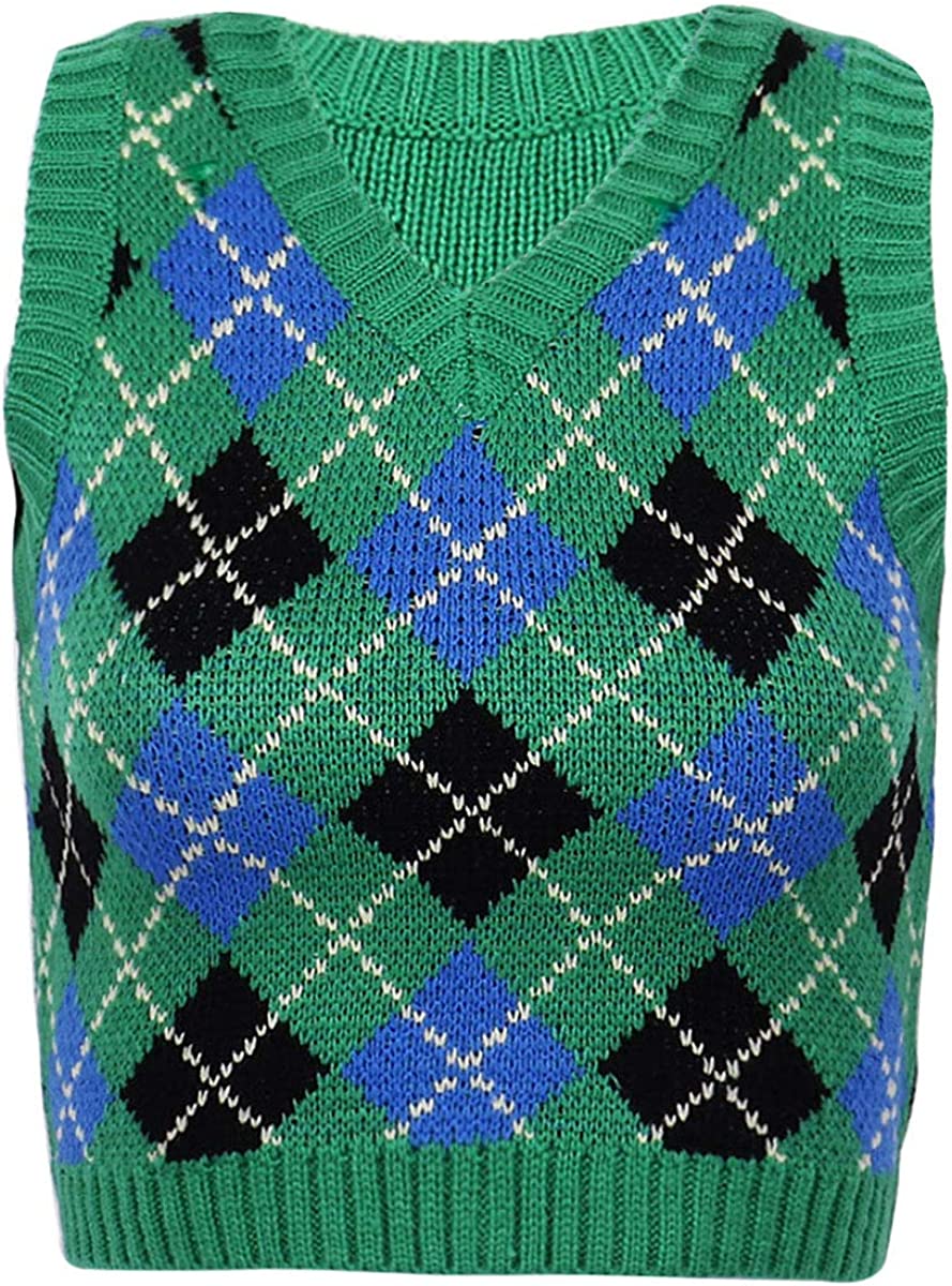vastwit Women's Plaid Knitted Sweater Preppy Style Streetwear 