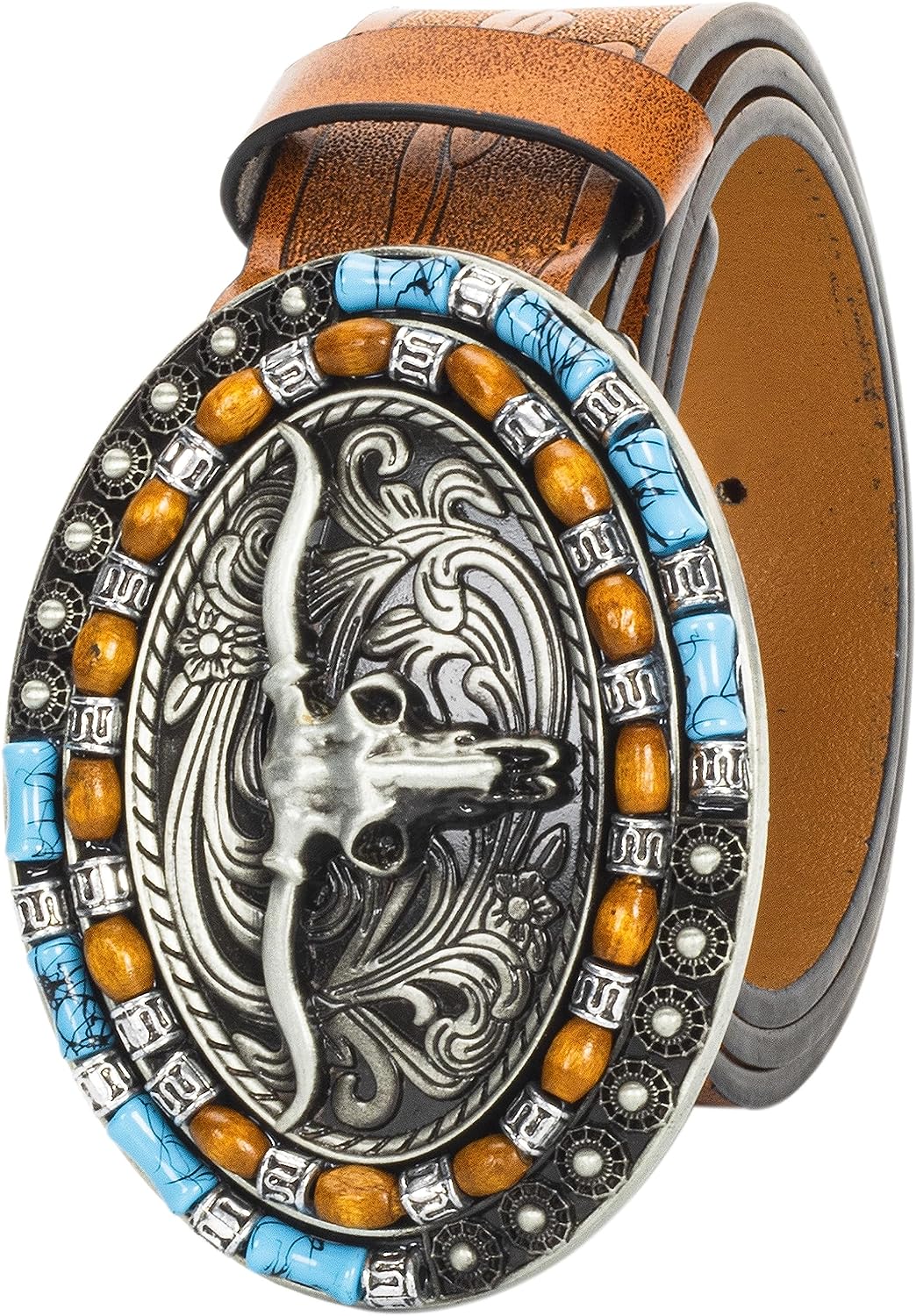 XuoAz Western Cowboy Belt for Men Women - Floral Engraved PU