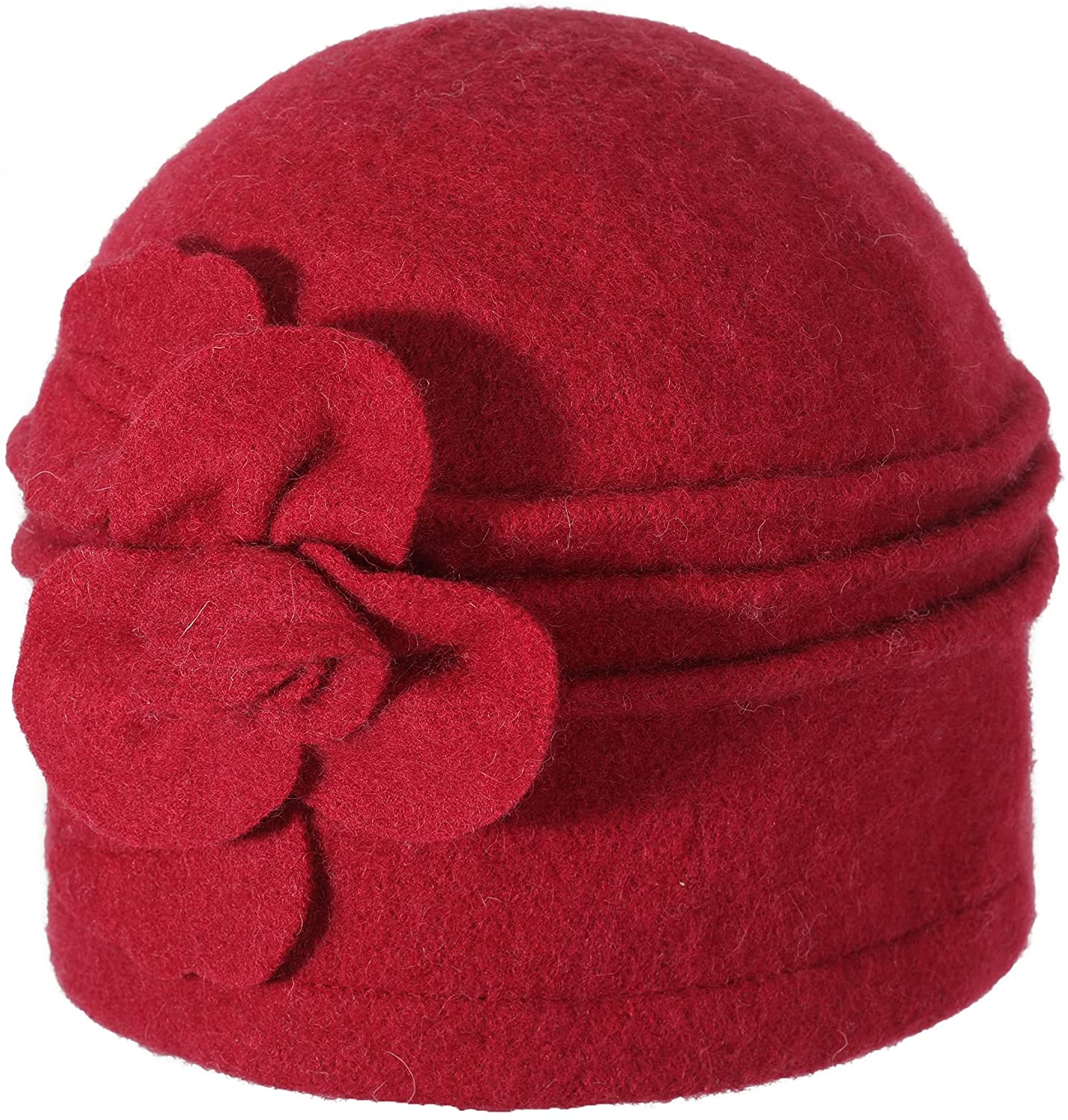 ZLYC Women Wool Cloche Bucket Hat 1920s Vintage Dress Winter Hats with Flower Accent