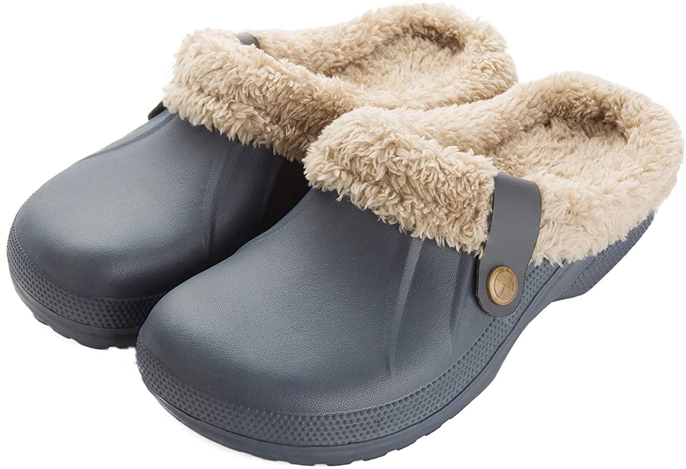 Womens Slippers with Fur Unisex Indoor Winter Warm Slippers Lined Home Slippers Waterproof Outdoor Garden Shoes