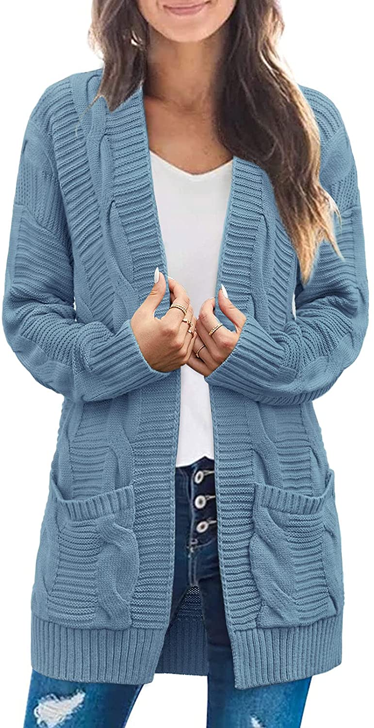 PMUYBHF Women's Long Sleeve Cardigan Loose Knit Cable Open Front