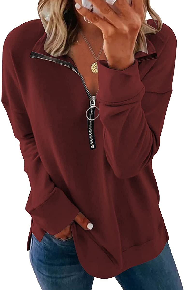 PRETTYGARDEN Women's Causal 1/4 Zip Pullover Long Sleeve Collar Sweatshirts  Soli