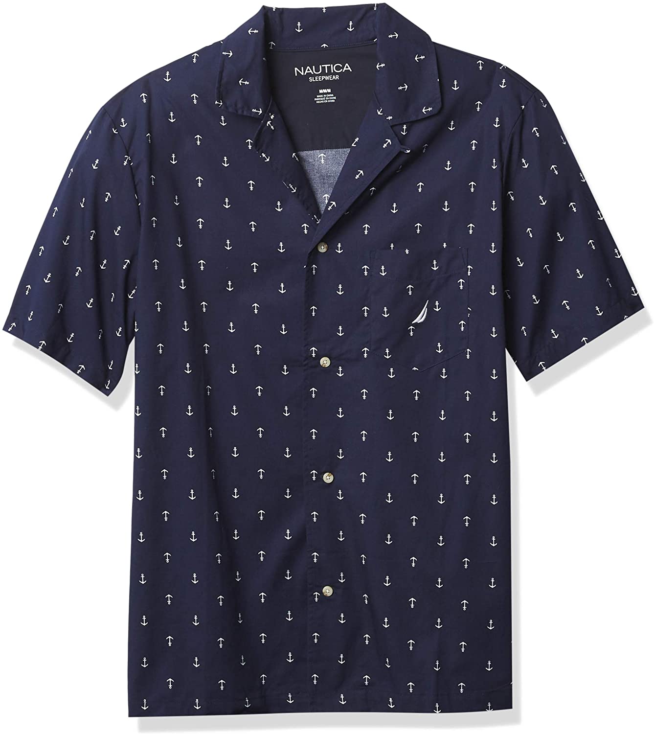  Nautica Mens Short Sleeve 100% Cotton Soft Woven Button Down  Pajama Top