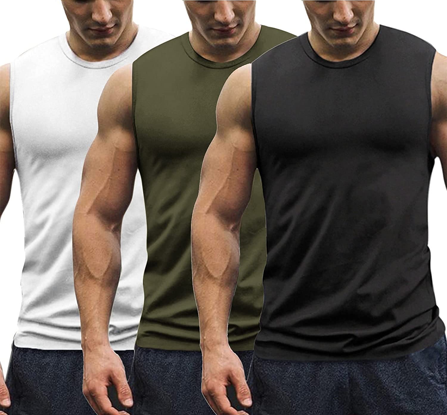 COOFANDY Mens Gym T-Shirts Sleeveless Pack of 3 Gym Workout Tops Short Sleeve Muscle Bodybuilding Tank Tops 