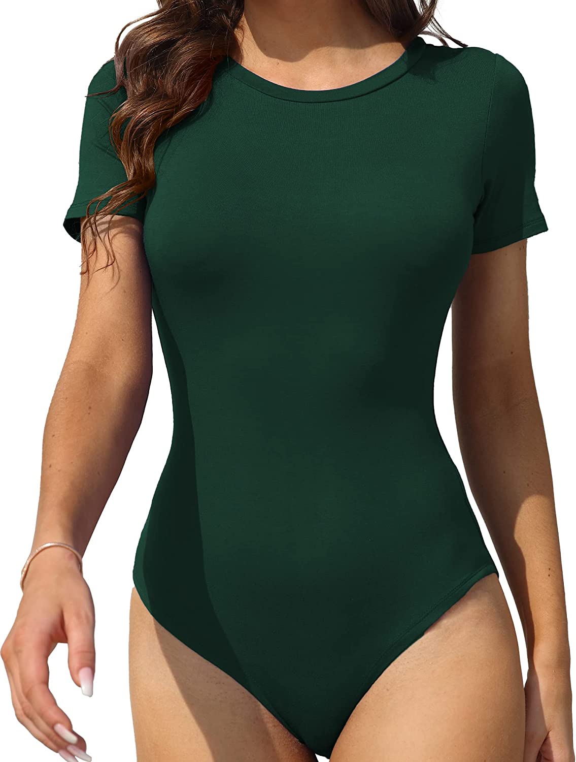  LAOLASI Women's Crew Neck Long Sleeve Slim Fit Body Suit Basic  Round Neck Bodysuit Daily Shirts Tops, Dark Green, X-Small : Clothing,  Shoes & Jewelry
