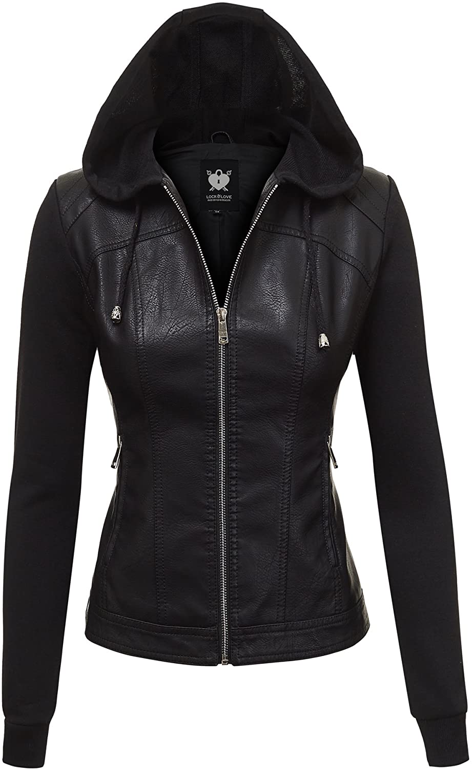 Lock and Love Women's Removable Hooded Faux Leather Jacket Moto Biker ...