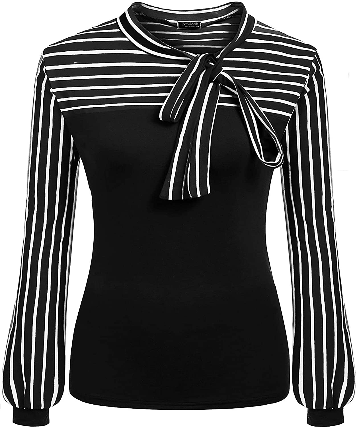 Plus Size Blouses for Women Tie-Bow Neck Striped Blouse Long Sleeve Shirt  Splici