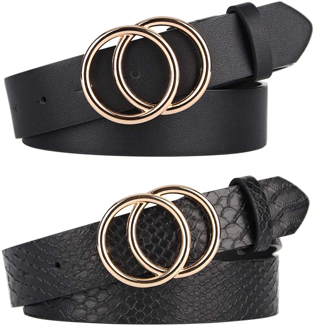 UnFader Pack 2 Women Belts for Jeans with Fashion Double O-Ring