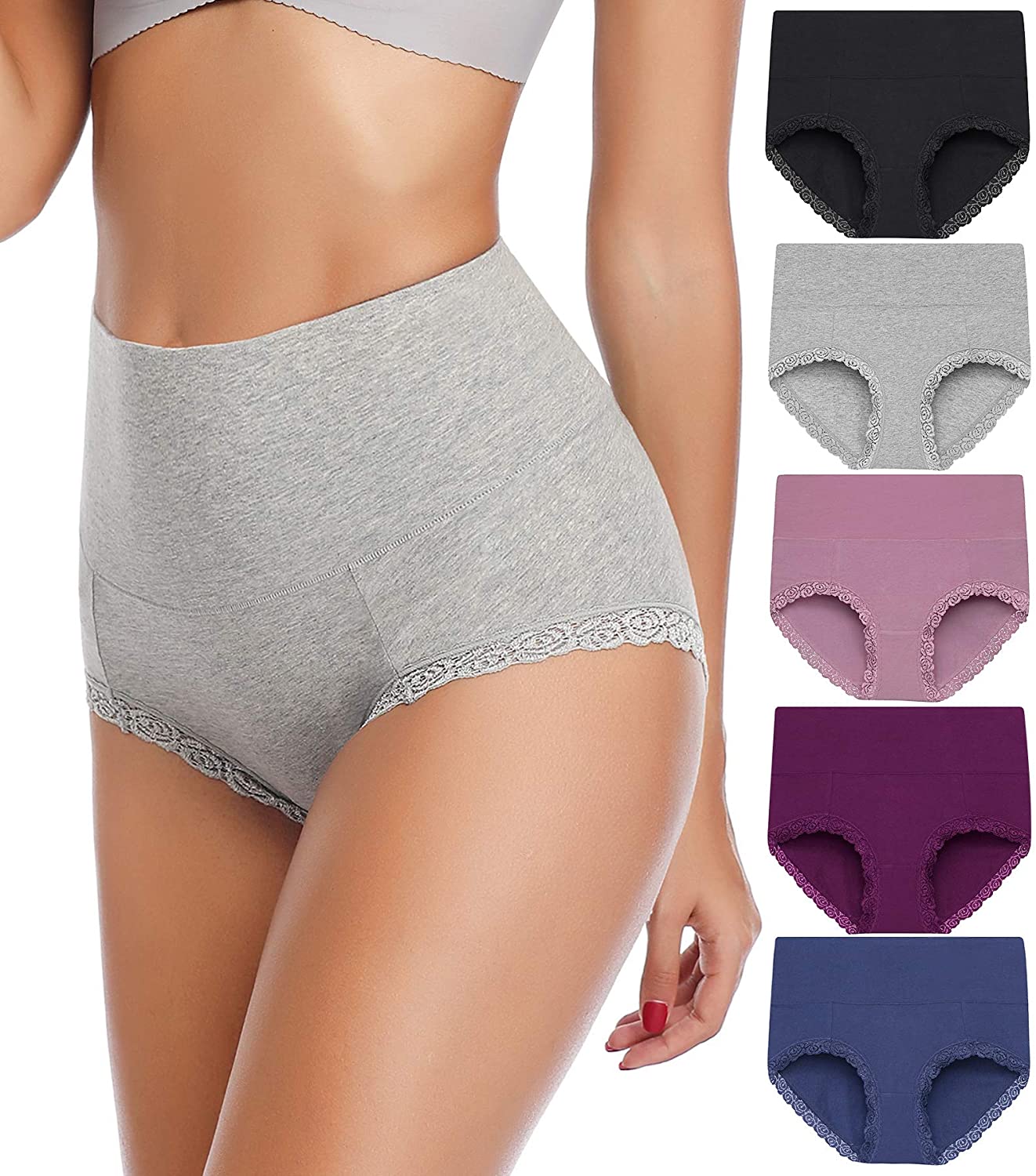 Womens Underwear No Muffin Top Full Coverage Cotton Underwear Briefs Soft Stretch Breathable Ladies Panties for Women 