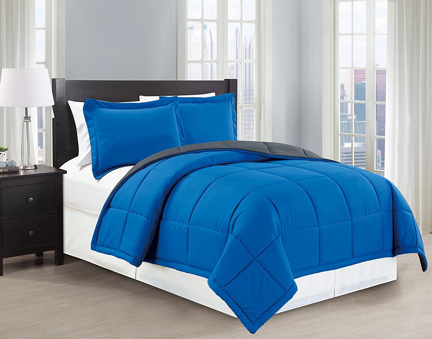 Mk Collection 2 PC Down Alternative Comforter Set Solid Twin, Navy Blue New Nowa praca, świetna wartość