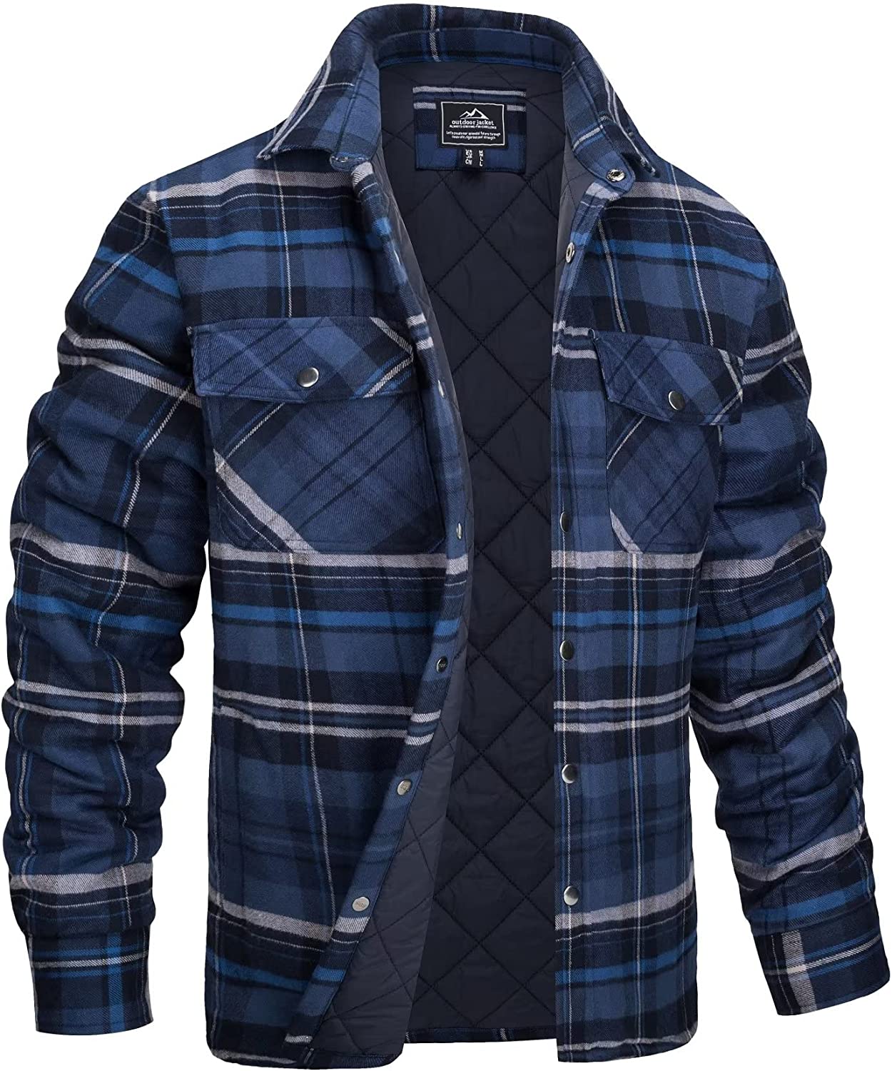 Men's Flannel Shirt Jacket  Long Sleeve Quilted Lined Plaid Coat
