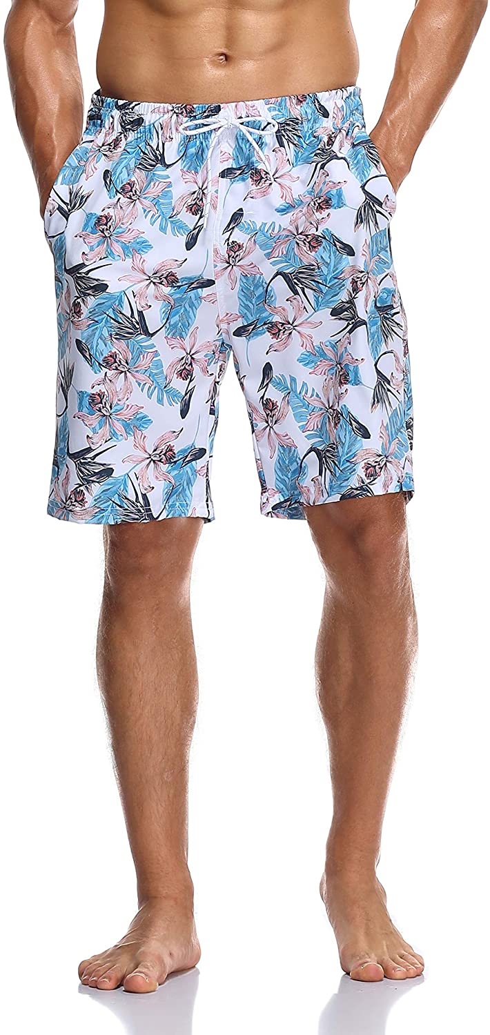 Flytop Mens Swim Trunks Quick Dry Board Shorts with Zipper Pockets Bathing Suit 
