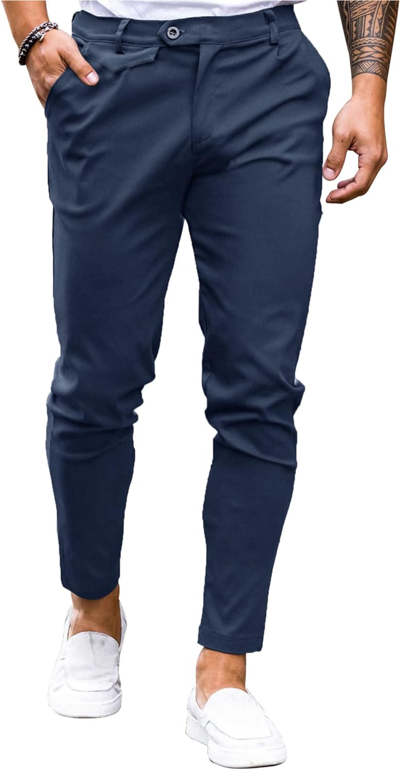 Mens Chinos Slim Fit Pants Flat Front Stretch Skinny Tapered Dress Pants  Comfort Casual Solid Trousers, 1-blue Chino, Small : : Clothing,  Shoes & Accessories