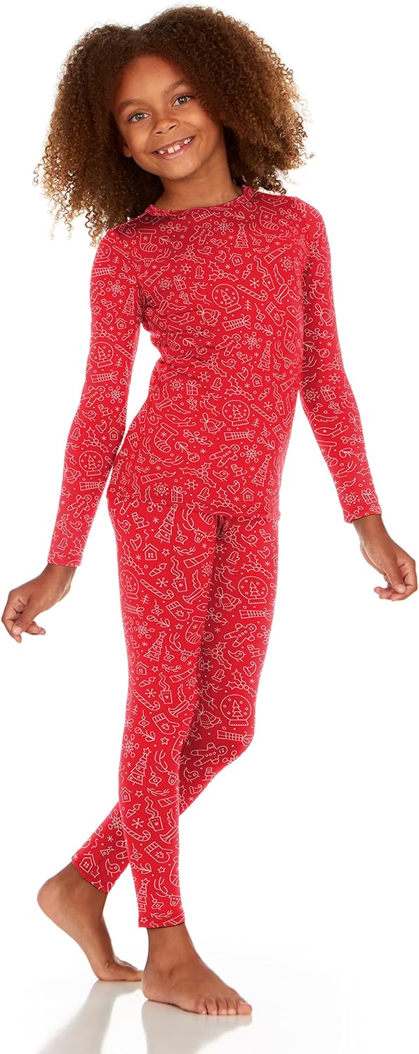 Bodtek Girls Thermal Long Underwear Set for Kids Fleece Lined Long Johns  for Pajamas or Base Layer Leggings & Shirt Red X-Small