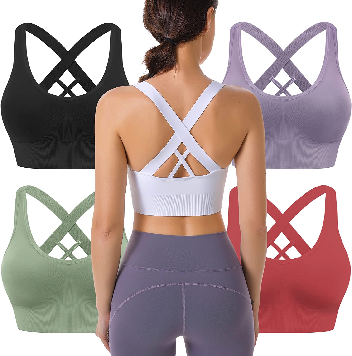 Evercute Sports Bra for Women Padded Medium Support Criss Cross Strappy  Bras Seamless High Impact Yoga Exercise Athletic Bras at  Women's  Clothing store