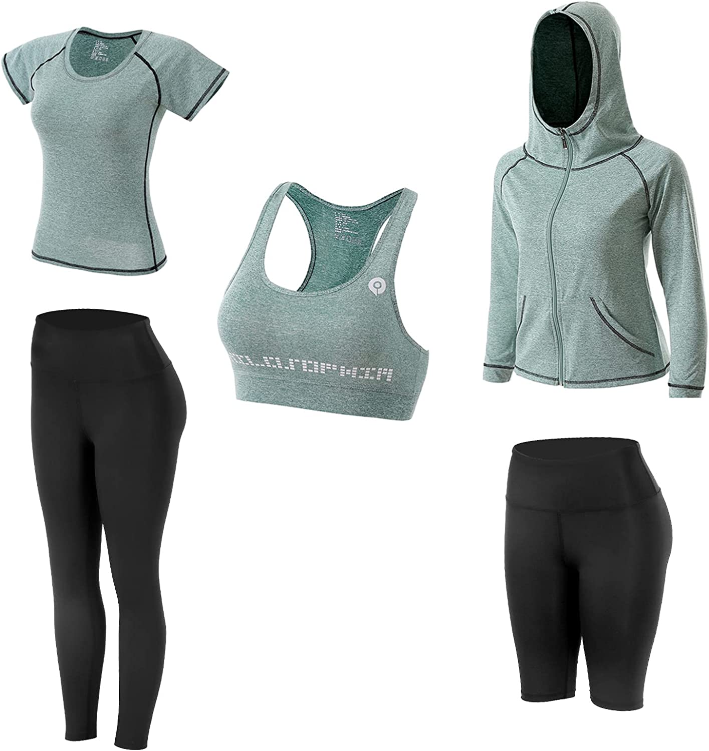 Women Workout Clothes Set 5 PCS Exercise Athletic Outfits Set