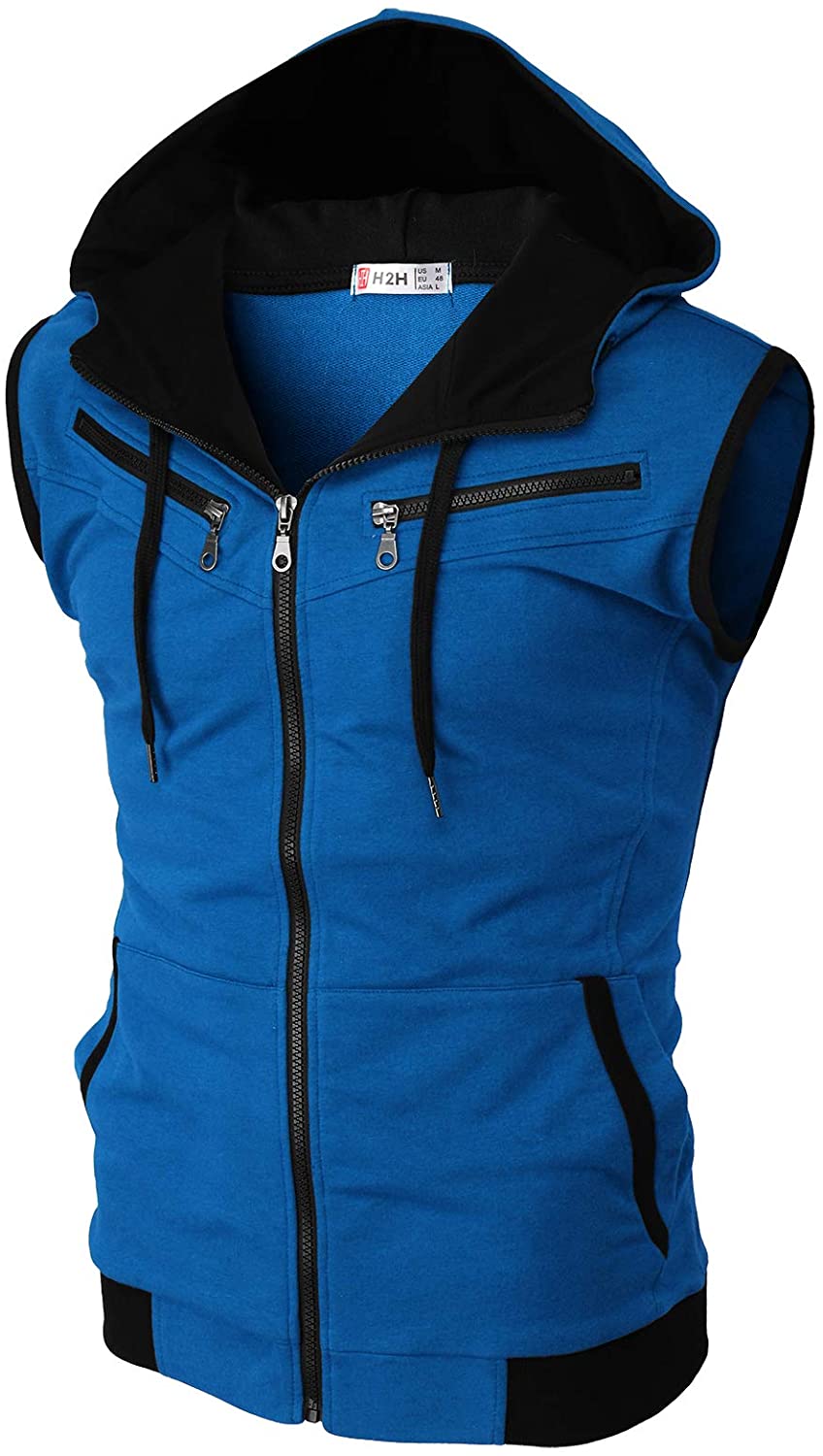 Mens Blue Leather Zip Up Hoodie Hooded Vest Silk lined CLEARANCE