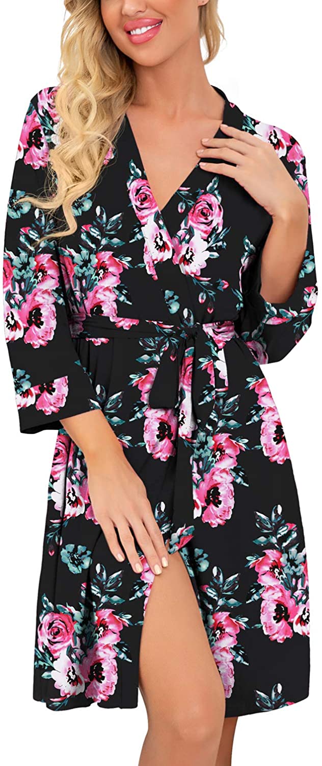 PrinStory Women Kimono Robes Short Lightweight Robe Soft Knit Sleepwear Casual Knit Bathrobe Ladies Loungewear