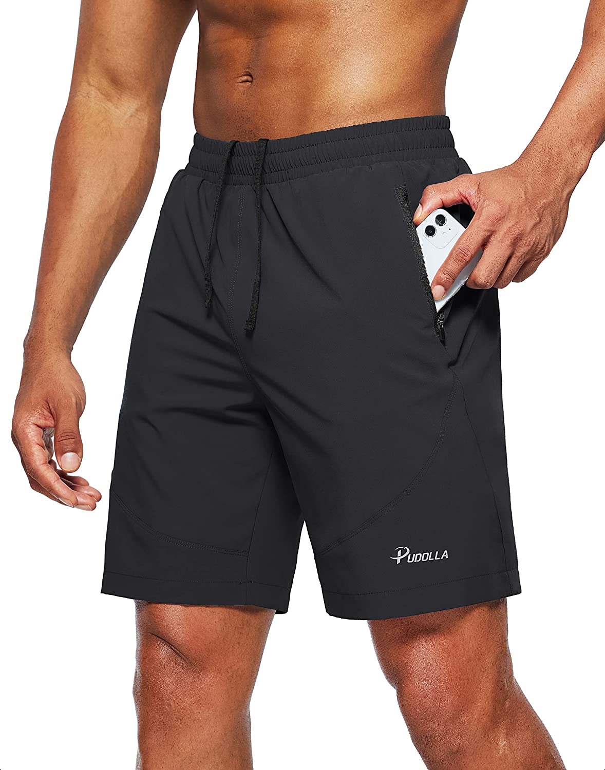 Pudolla Men's Gym Workout Shorts Weightlifting Squatting Shorts for Men Bodybuilding Training Jogger with Zipper Pockets 