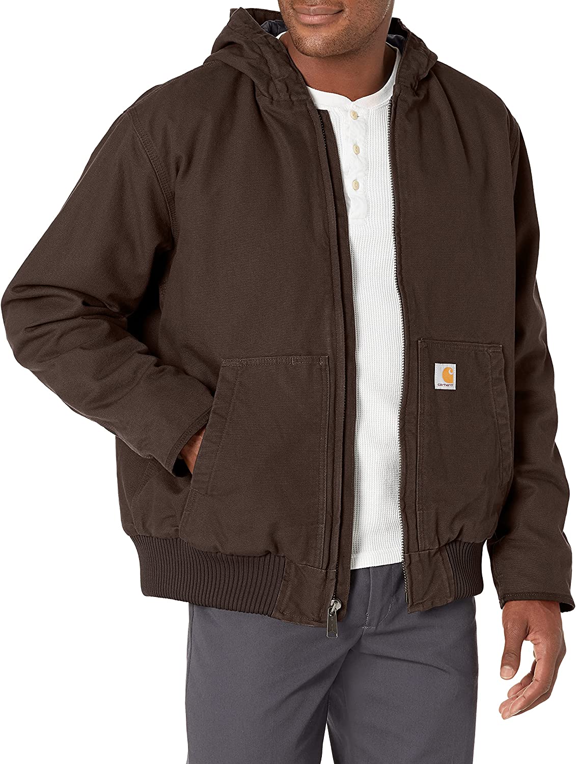 Pre-owned Carhartt Men's Loose Fit Washed Duck Insulated Active Jacket In Dark Brown