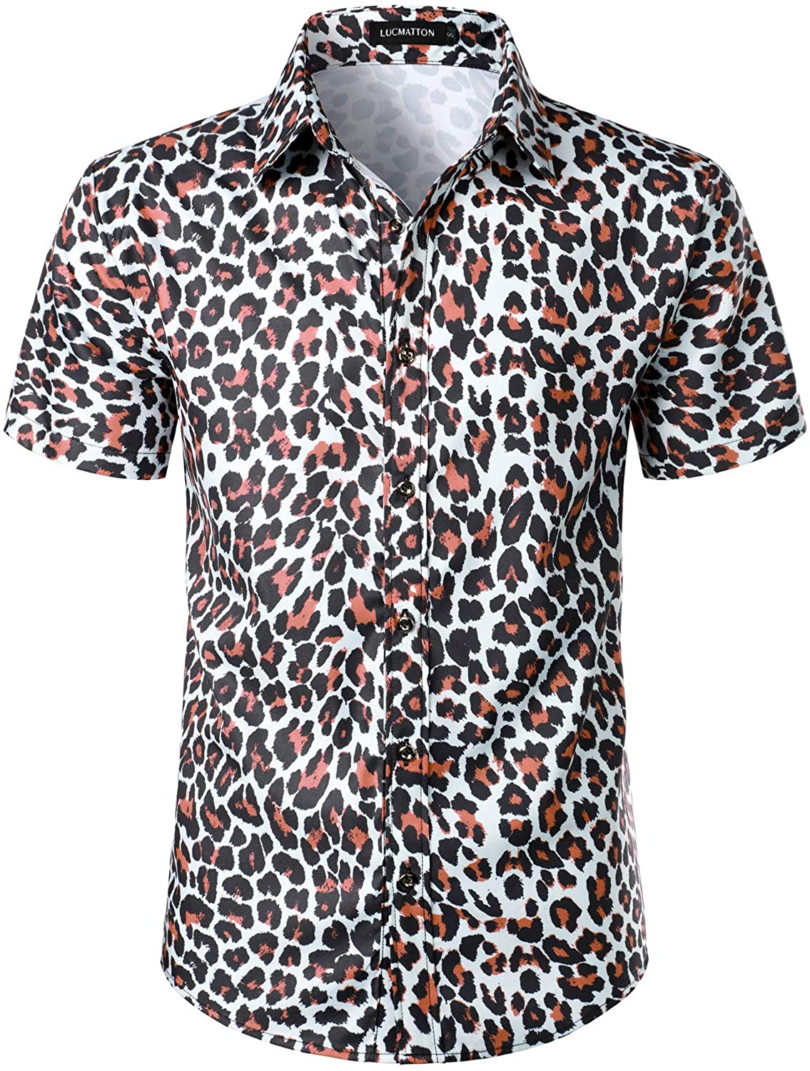 LucMatton Men's Hipster Short Sleeve Button Down Leopard Snake