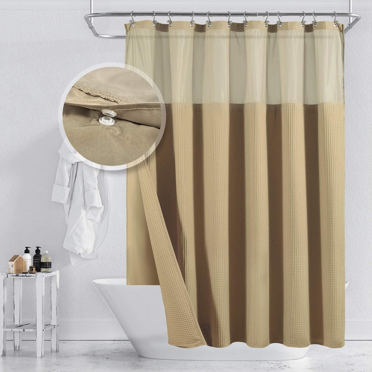 M Barossa Design Hotel Style Shower Curtain with Snap-in Fabric Liner 75" Long 