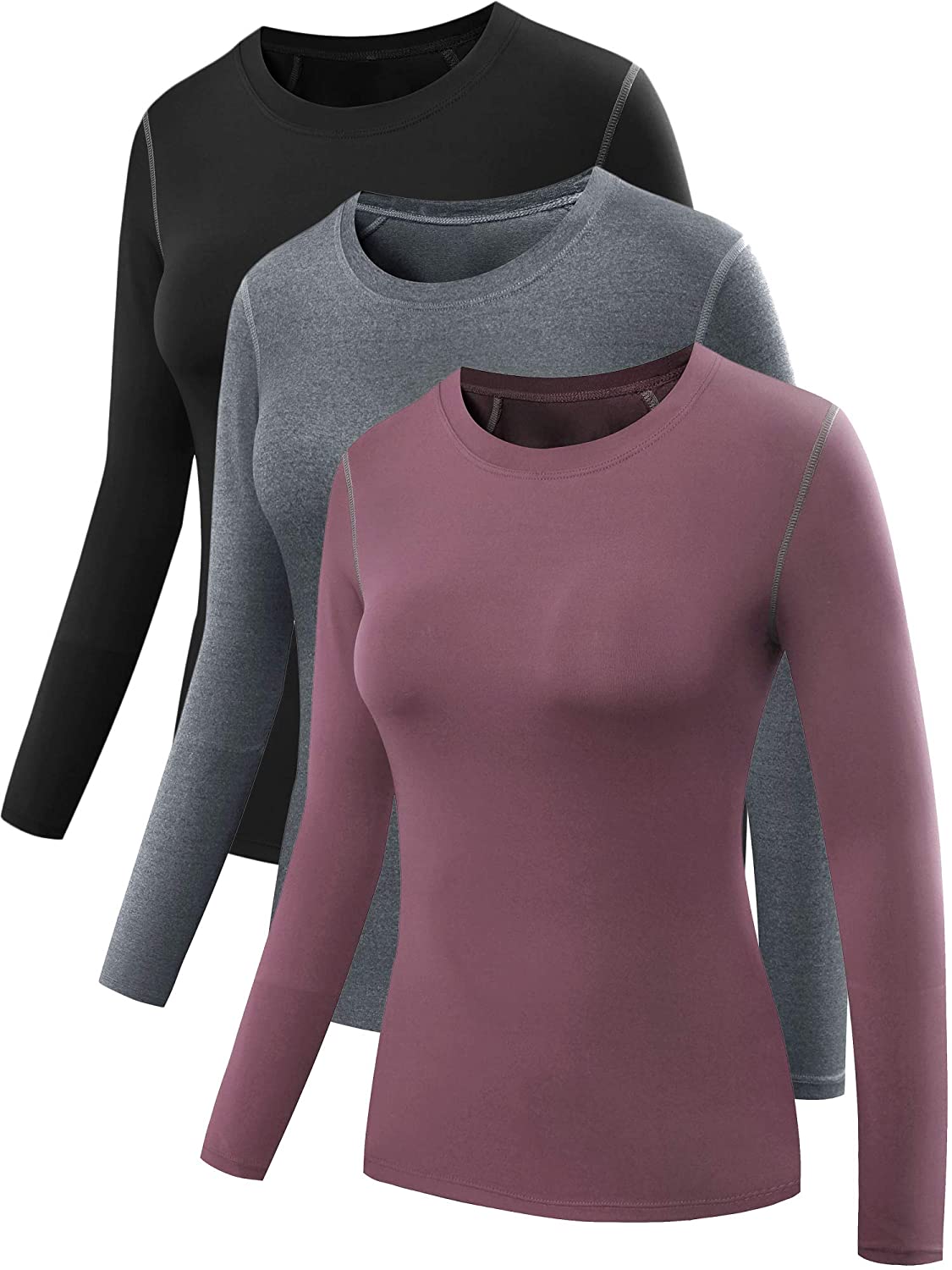 NELEUS Women's 3 Pack Athletic Compression Long Sleeve T Shirt Dry
