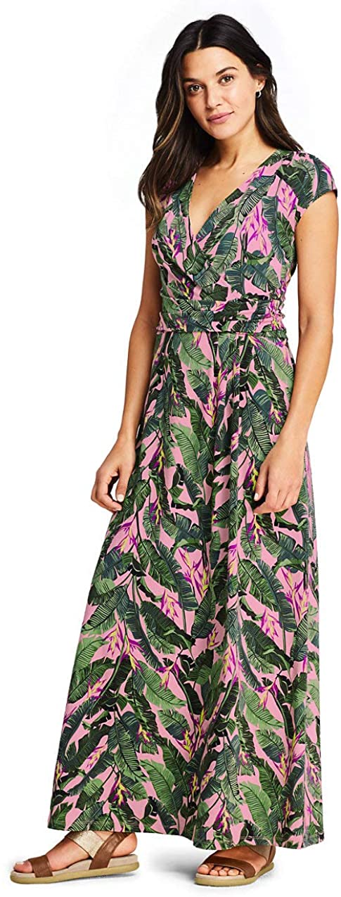 Lands' End Women's Cap Sleeve Surplice Wrap Maxi Dress - Print | eBay