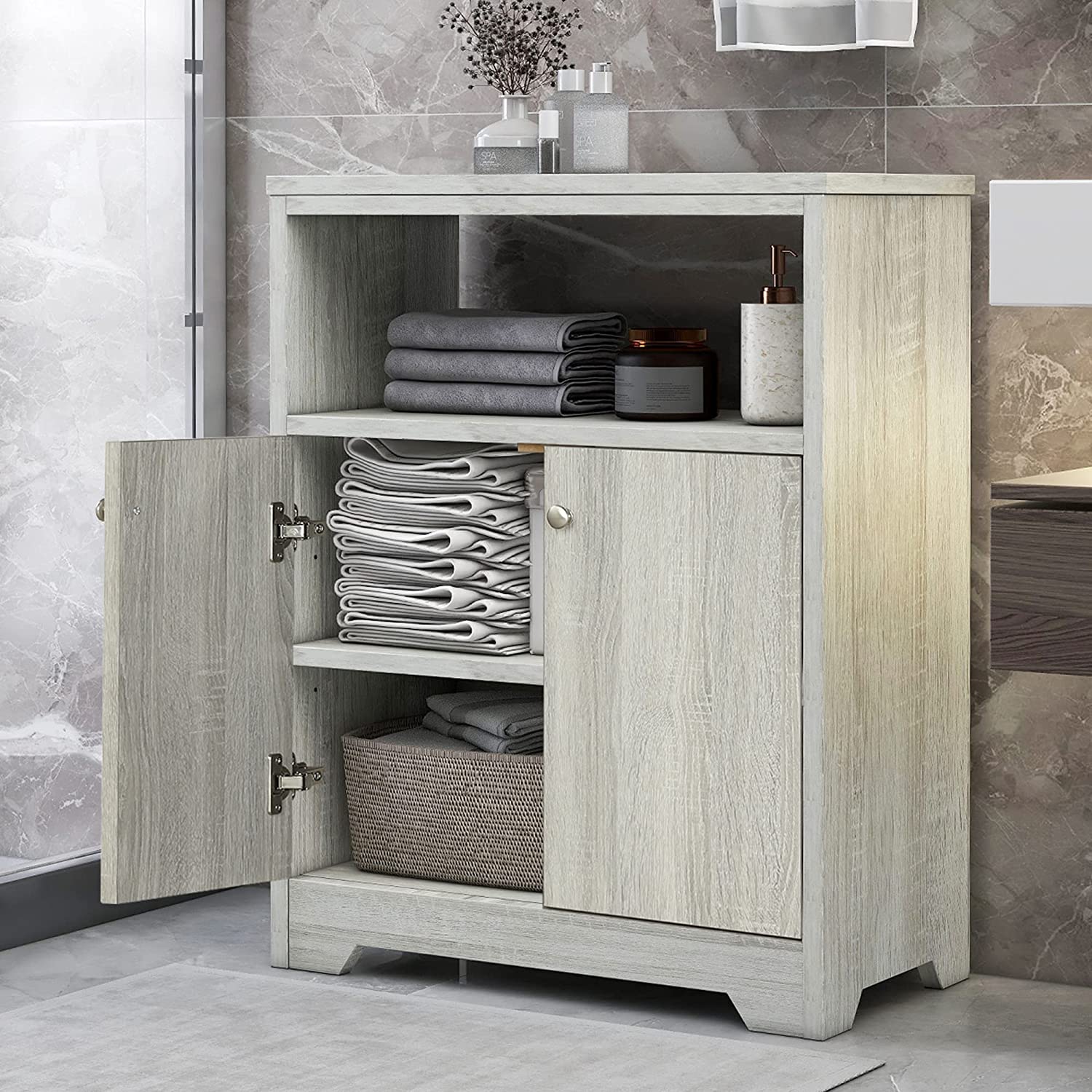  Merax, Grey Tall Storage Cabinet with Drawers and