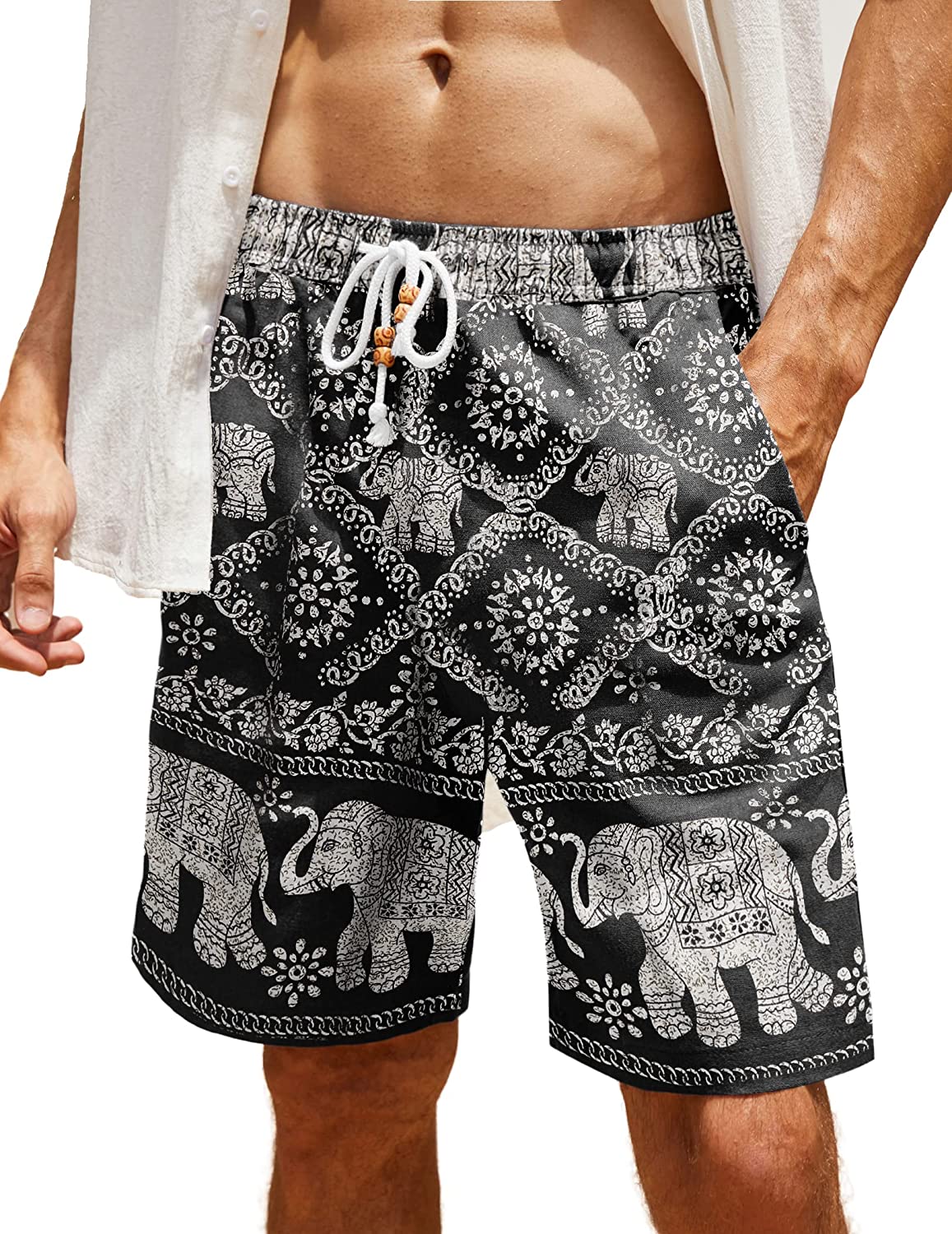 COOFANDY Men's Linen Shorts Classic Fit Casual Elastic Waist Summer Beach  Shorts