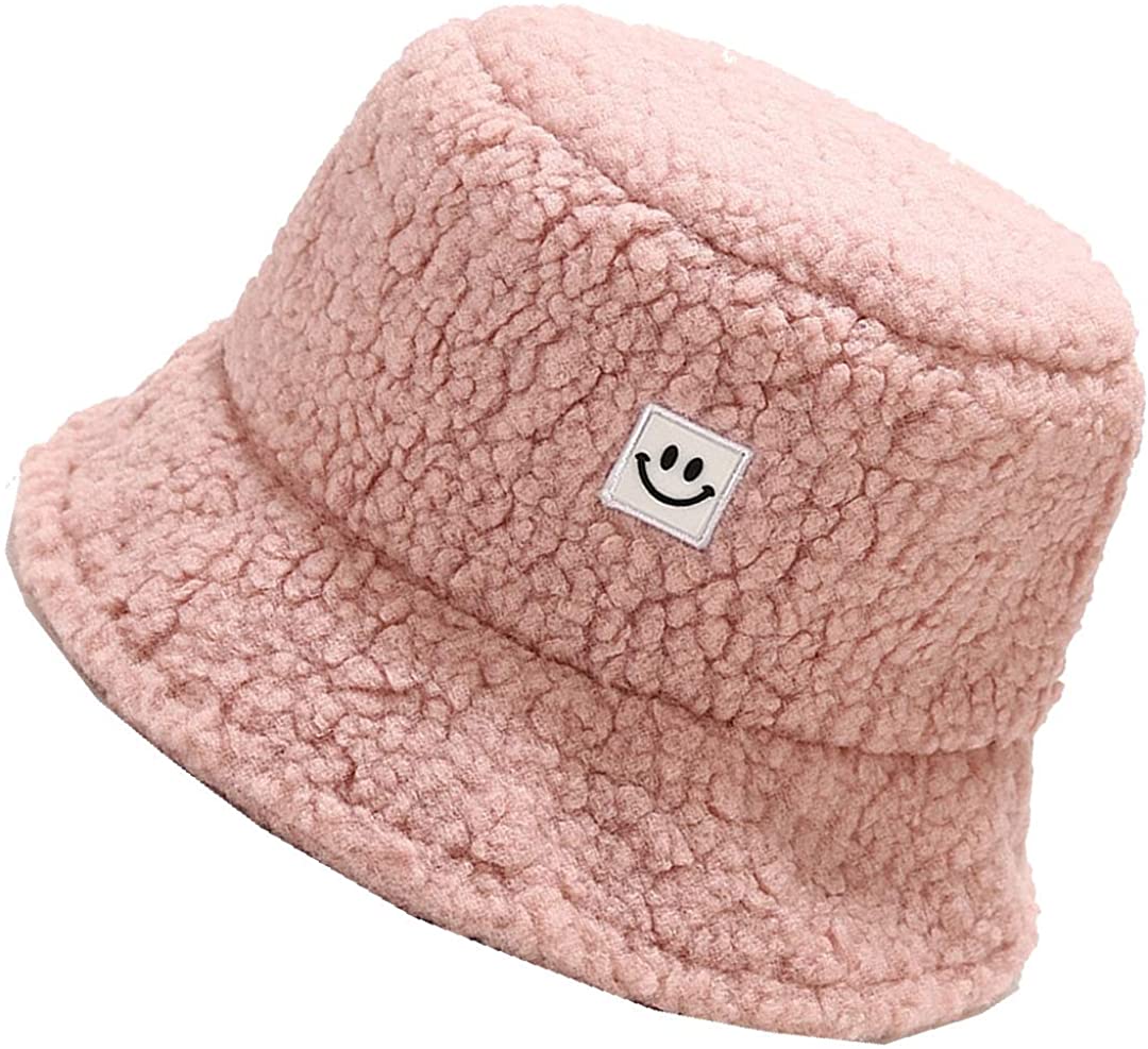 MaxNova Women Fuzzy Sherpa Teddy Style Vintage Faux Fur Wool Bucket Hat 