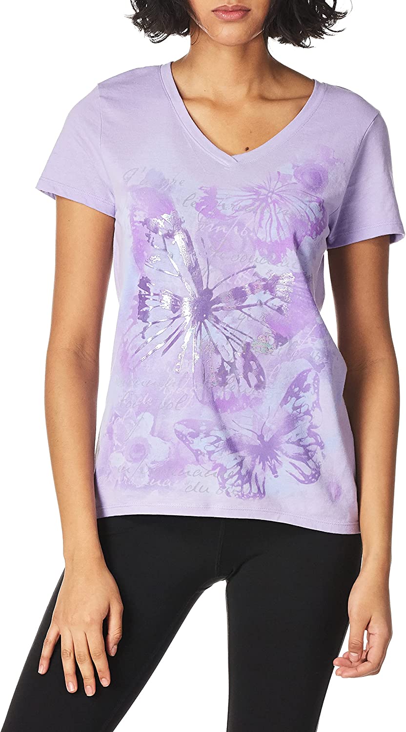 Hanes Women's V Neck T Shirt Pattern Elephant Short Sleeve Graphic Tee Navy Blue 