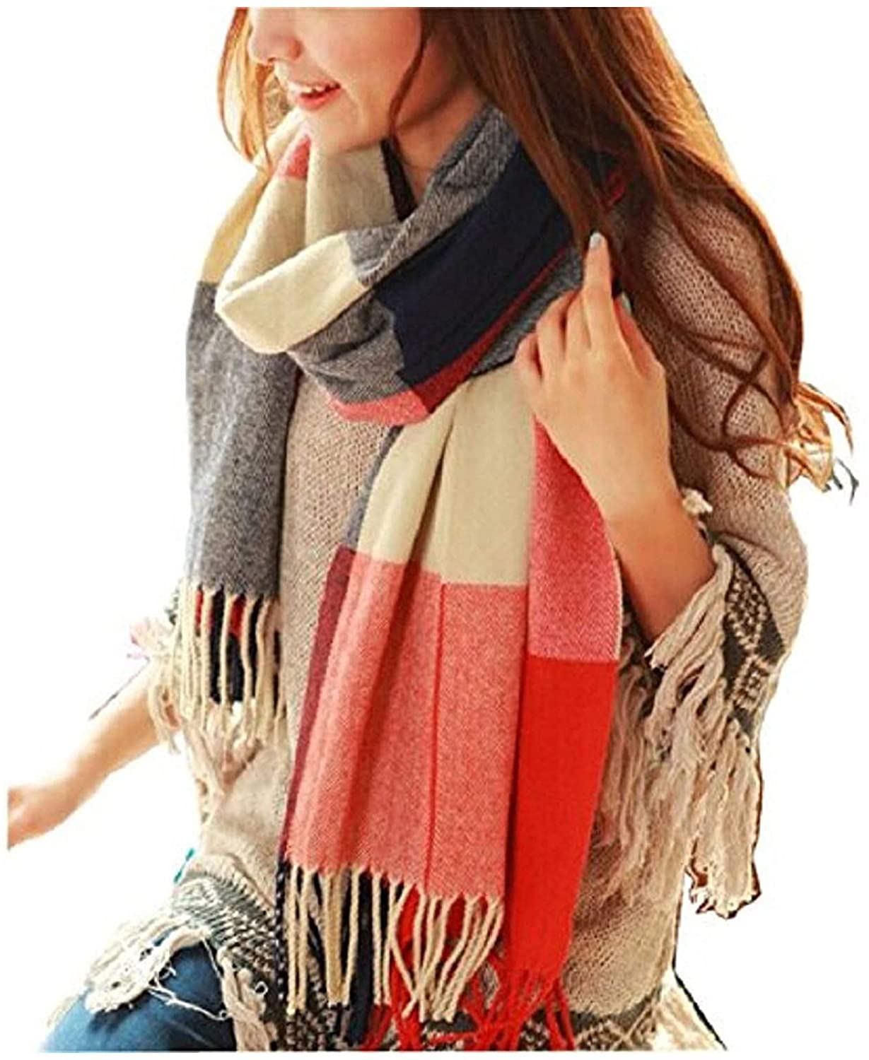 boutique scarf accessories apparel scarves women clothing fashion winter fall Plush Plaid Oblong Scarf