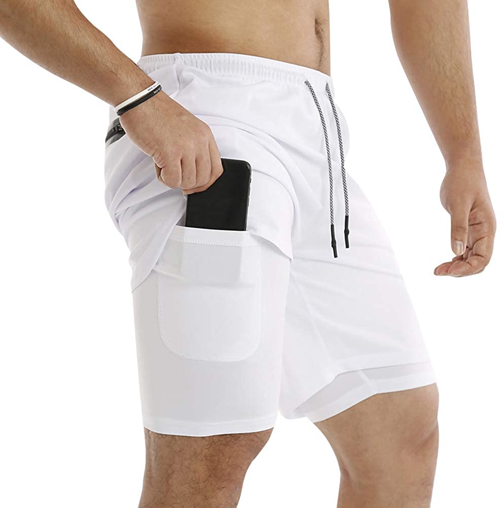 Men's Workout Running 2 in 1 Shorts Training Gym Activewear Short with 3 Pockets 
