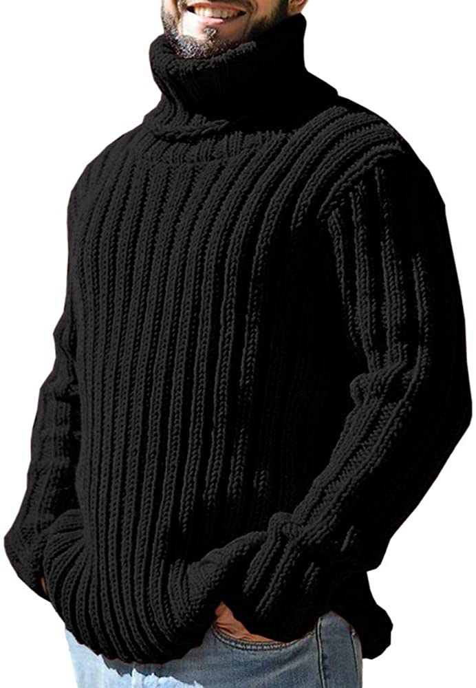 Ryannology Mens Turtleneck Pullover Sweater Casual Thick Winter Long Sleeve Cable Knit Sweaters 
