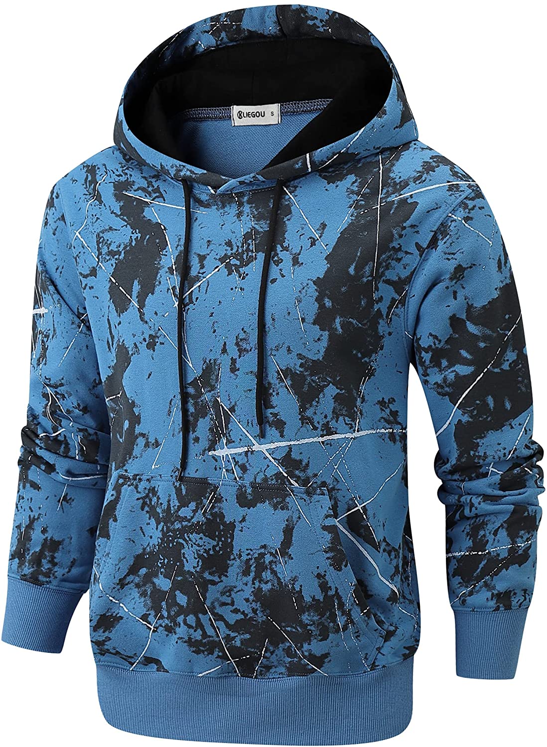 KLIEGOU Men's Tie-Dye printed Pullover Hooded Sweatshirt