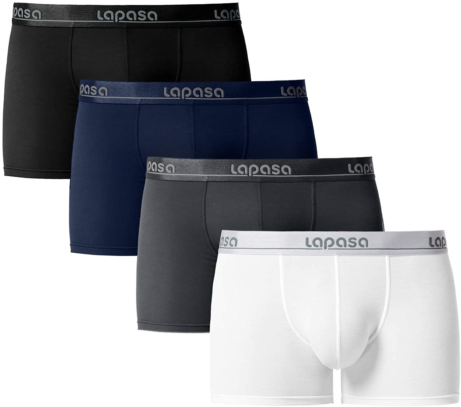 LAPASA Men's Boxer Briefs Cotton 4 Pack Trunks Underpants Underwear with  Open Fly Stretch Bulge Pouch Underwear Comfort and Soft M03, Multicolor, L  : : Fashion