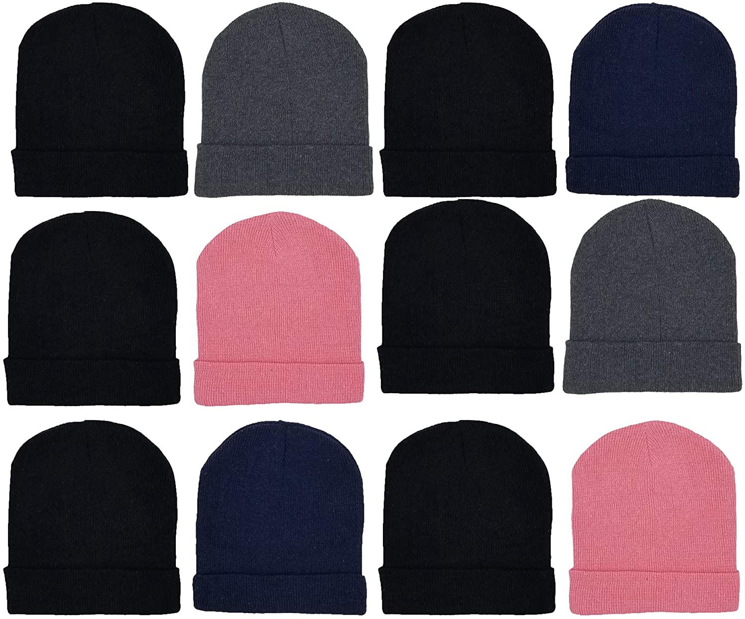 12 Pack Winter Beanie Hats for Men Women, Warm Cozy Knitted Cuffed Skull  Cap, Wh | eBay