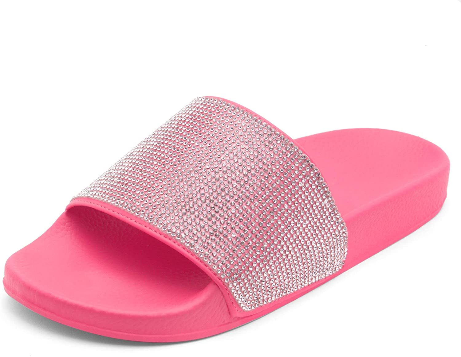 Herstyle Cosmic Women's Fashion Rhinestone Glitter Slide Slip On Mules Summer Shoe Platform Footbed Sandal Slippers