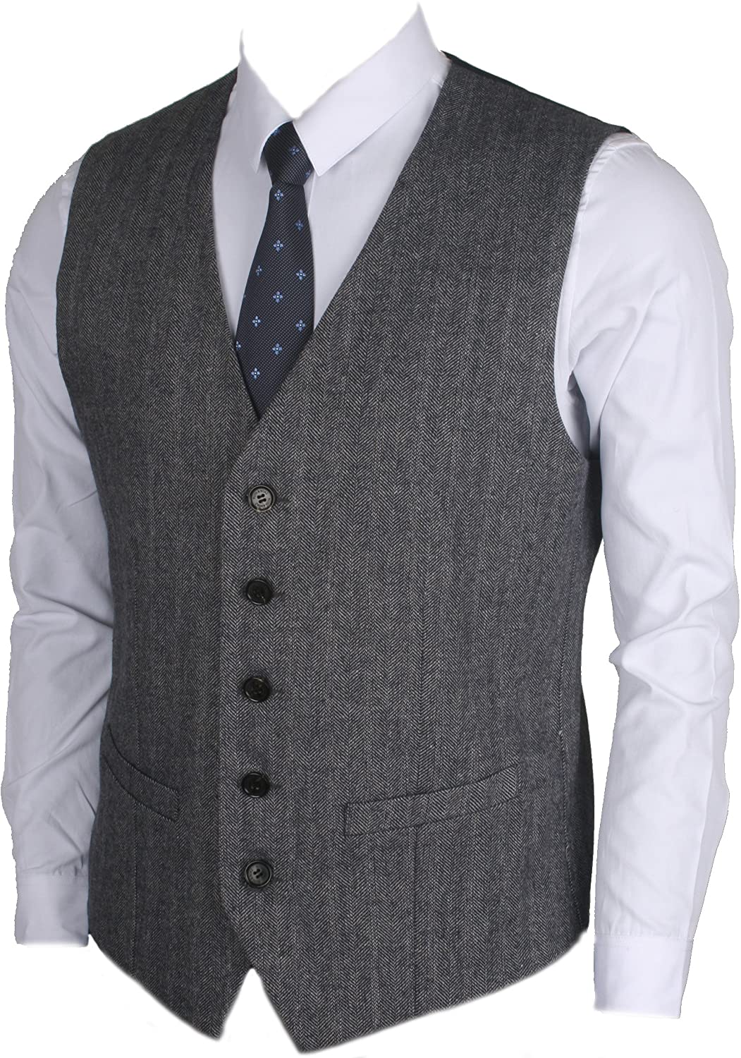 Ruth&Boaz 2Pockets 5Buttons Wool Herringbone Tweed Business Suit Vest