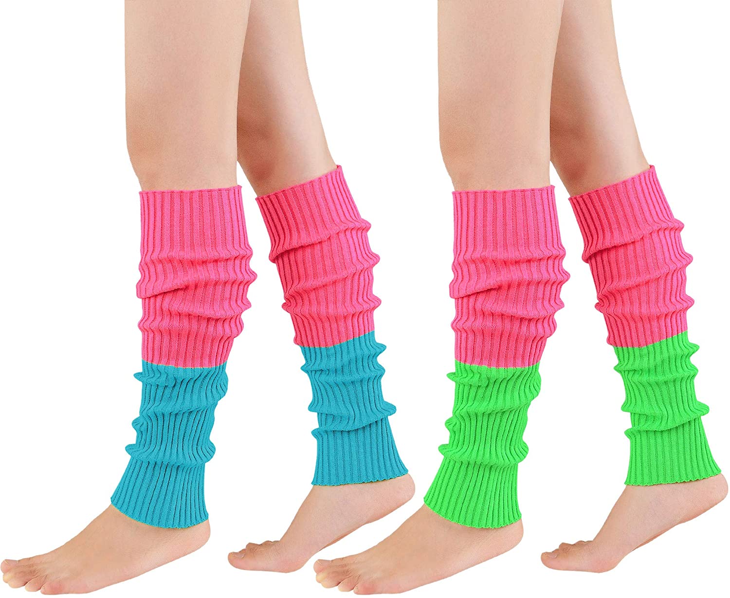 Red Neon Leg warmers 15 Colours Luxurious Ladies 80s Dance Plain Ribbed Leg Warmers 