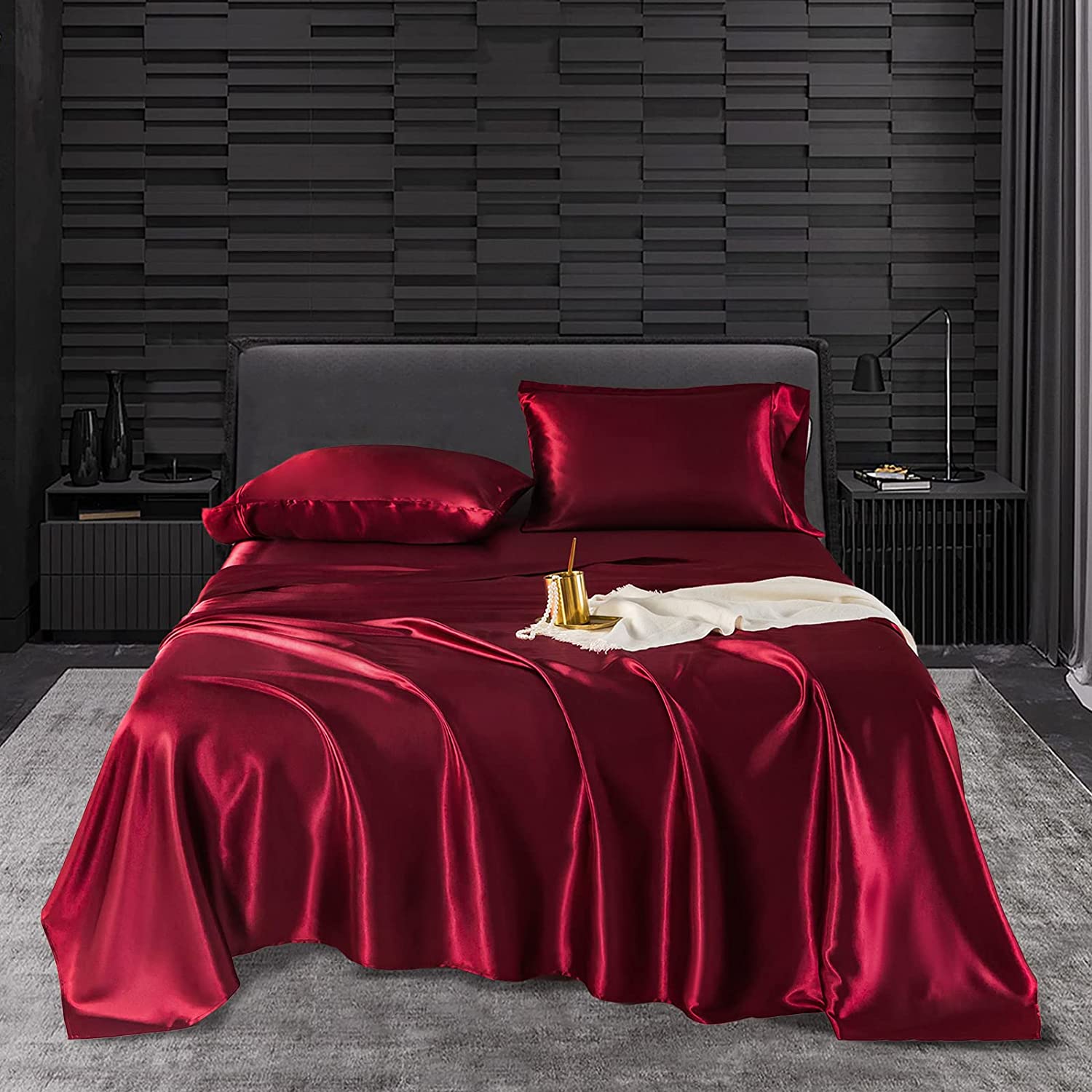 UDEAL Queen Bed Sheets Set Satin Sheet & Pillowcase Sets Deep