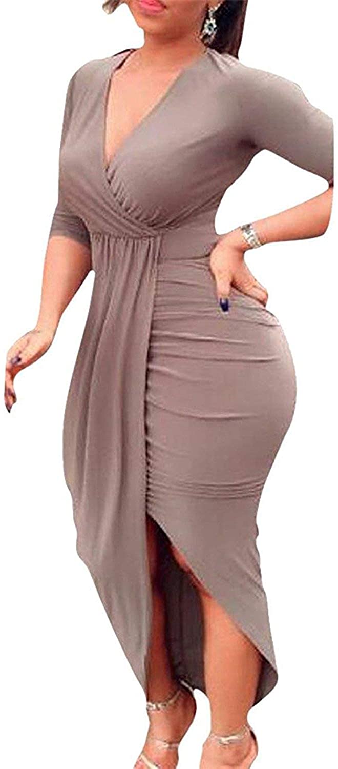 Plus Size Club Dresses for Women Party Night Bodycon Asymmetrical Hem Midi  Dress | eBay