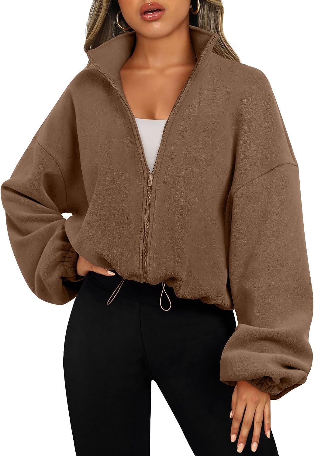 AUTOMET Womens Zip Up Cropped Hoodies Fleece Oversized Sweatshirts