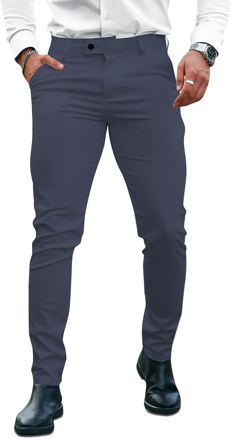 fcity.in - Elanhood Men Slim Fit Formal Trousers Formal Pant Bluecream Combo