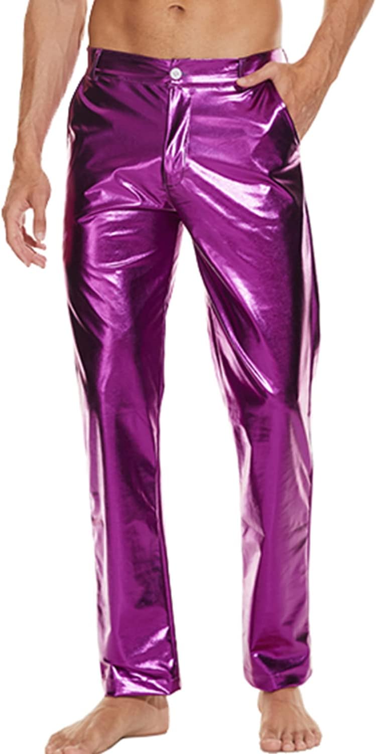 Metallic Shiny Disco Pants for Men, 70s/80s Party Rave Pants