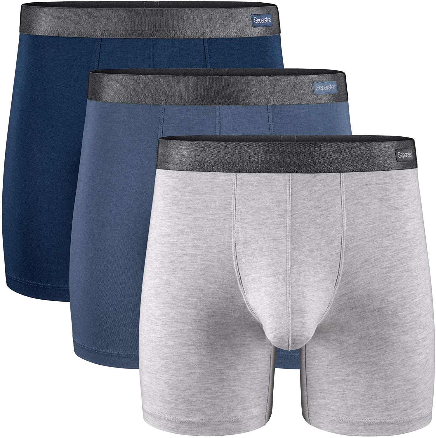 Buy Separatec Men's Underwear 3 Pack Basic Bamboo Rayon Soft Breathable  Dual Pouch Boxer Briefs(M,Navy Blue/Moonlight Blue/Heather Gray) at